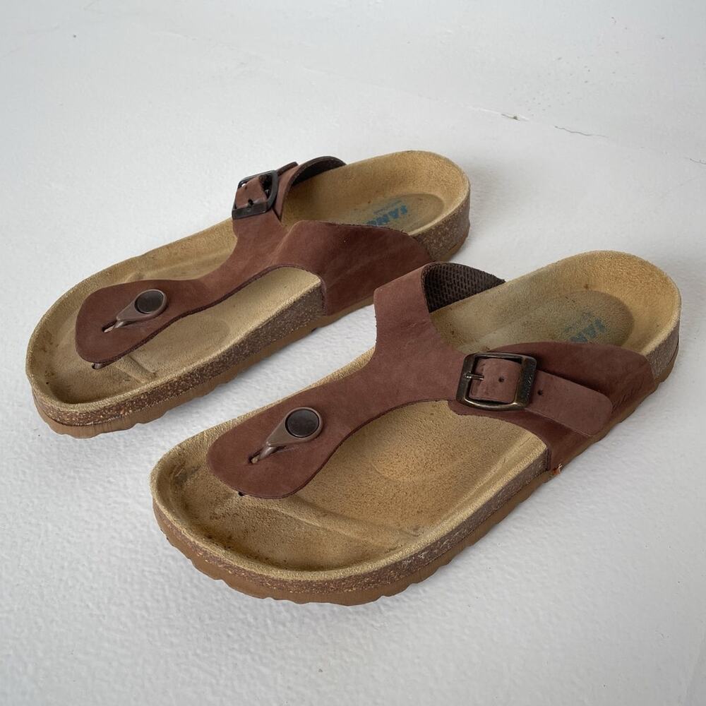 Sanosan Brown Leather Thong Comfort Sandals 39 / Made in Spain Casual Boho Retro